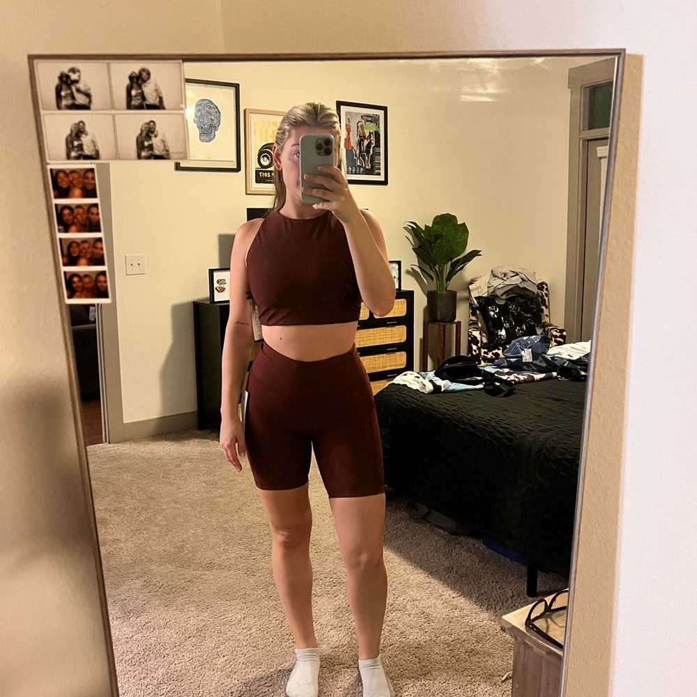 Athleta Set Burgundy Athletic Crop Top and Shorts Set